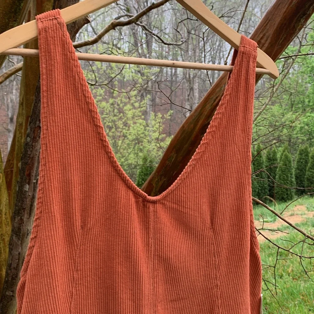 Free People High Roller Corduroy Jumpsuit in Burnt Orange